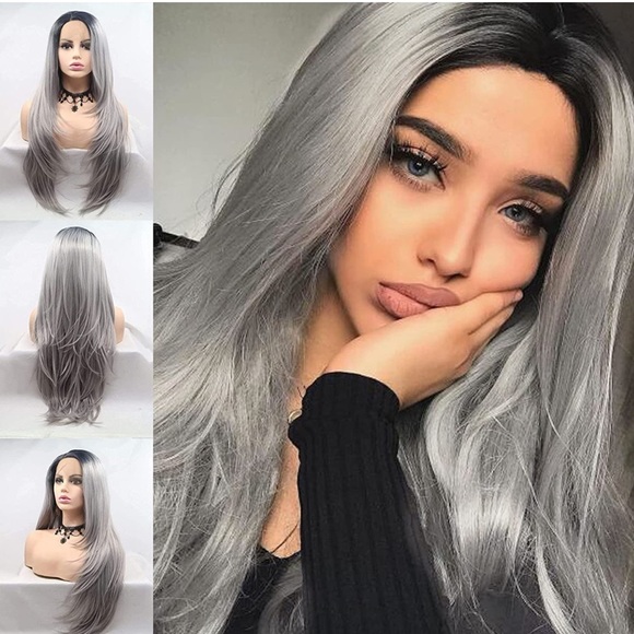24” Ombre GrayStraight Lace Front Wig *NEW*